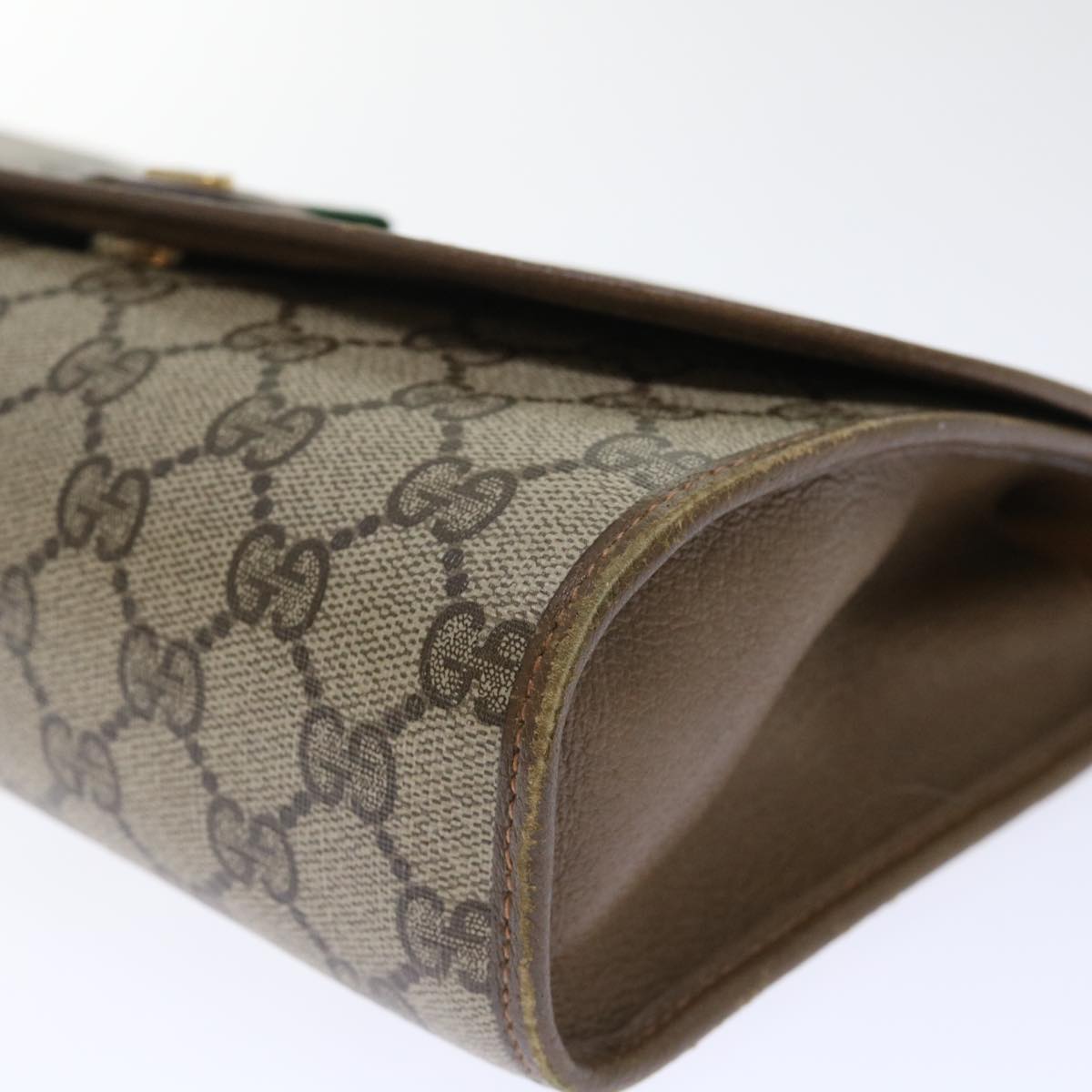GUCCI GG Canvas Web Sherry Line Clutch Bag PVC Leather Beige Red 50794
