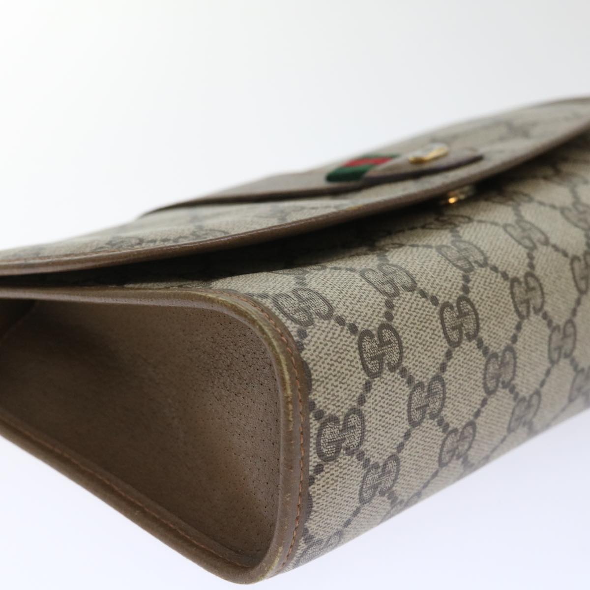 GUCCI GG Canvas Web Sherry Line Clutch Bag PVC Leather Beige Red 50794