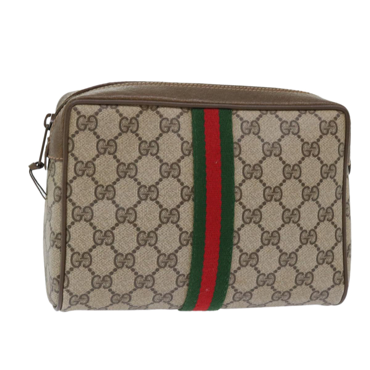 GUCCI GG Canvas Web Sherry Line Clutch Bag PVC Leather Beige Red 50795
