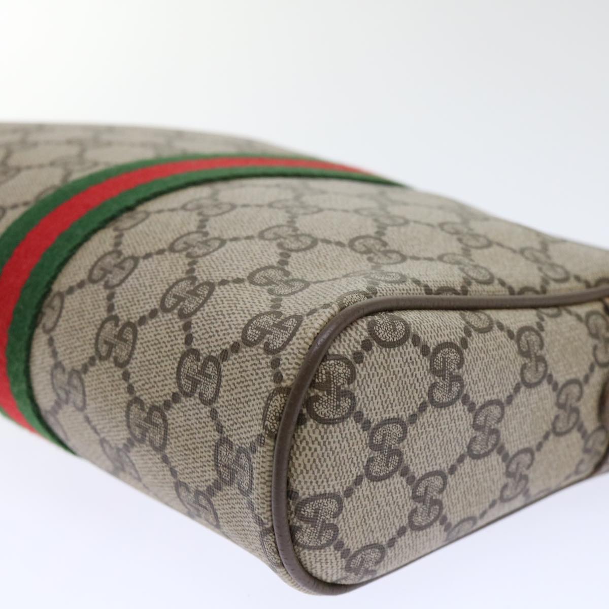 GUCCI GG Canvas Web Sherry Line Clutch Bag PVC Leather Beige Red 50795