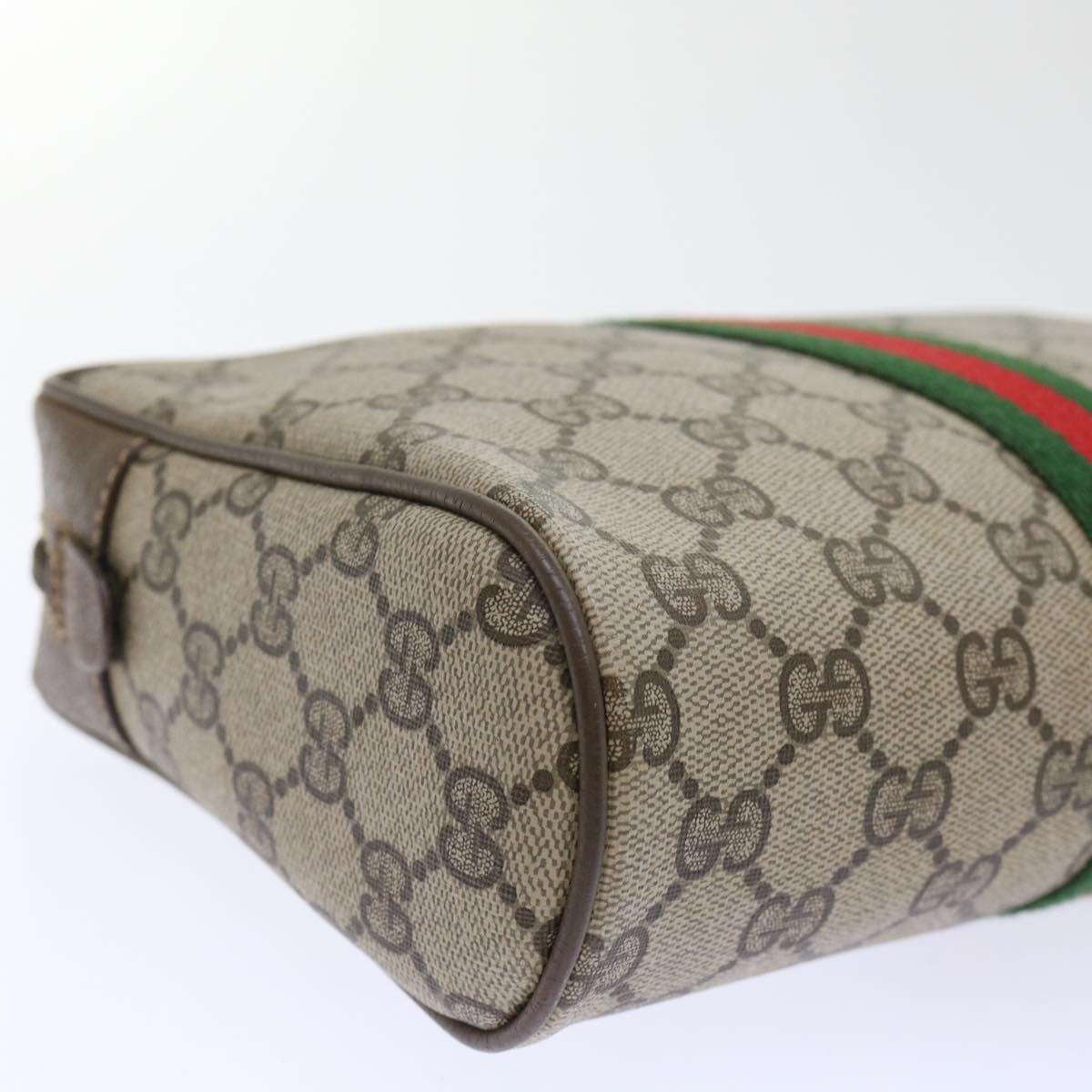 GUCCI GG Canvas Web Sherry Line Clutch Bag PVC Leather Beige Red 50795