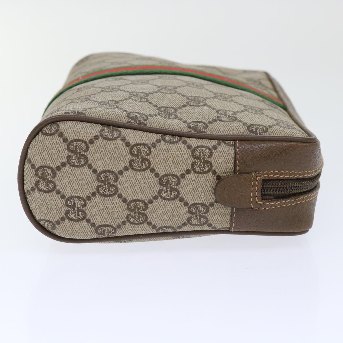 GUCCI GG Canvas Web Sherry Line Clutch Bag PVC Leather Beige Red 50795