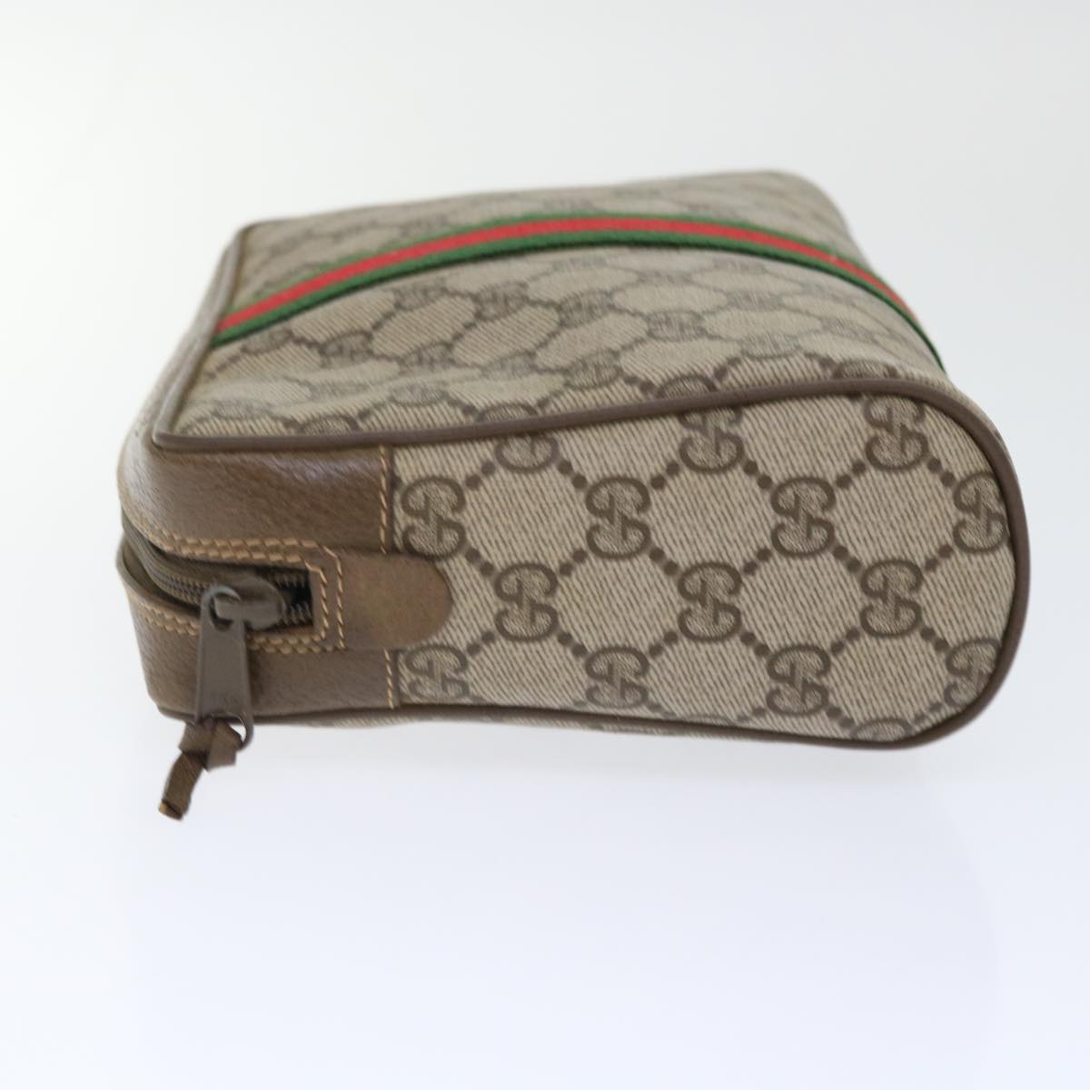 GUCCI GG Canvas Web Sherry Line Clutch Bag PVC Leather Beige Red 50795