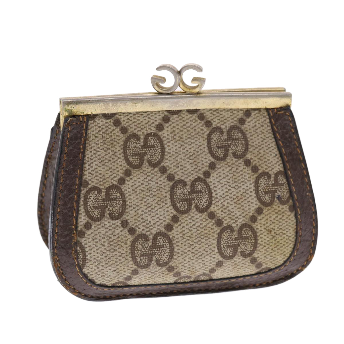 GUCCI GG Canvas Coin Purse PVC Leather Beige 50822