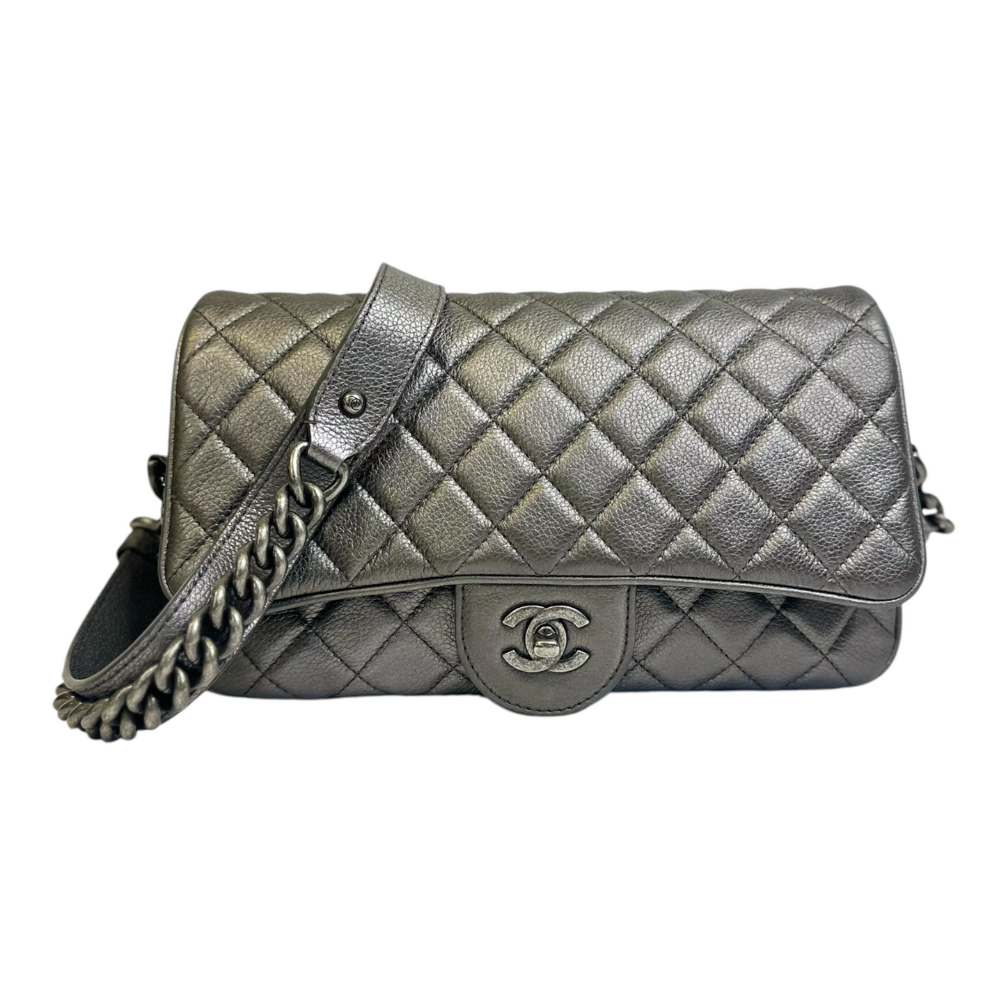 Chanel Metallic Calfskin Quilted Small Casual Rock Flap Silver