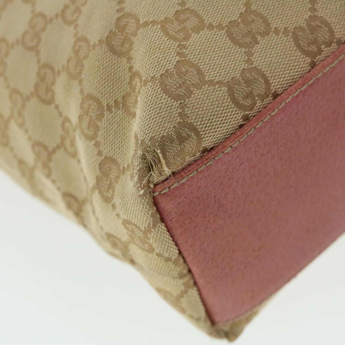 GUCCI GG Canvas Tote Bag Leather Beige Pink 153361 302982 50981