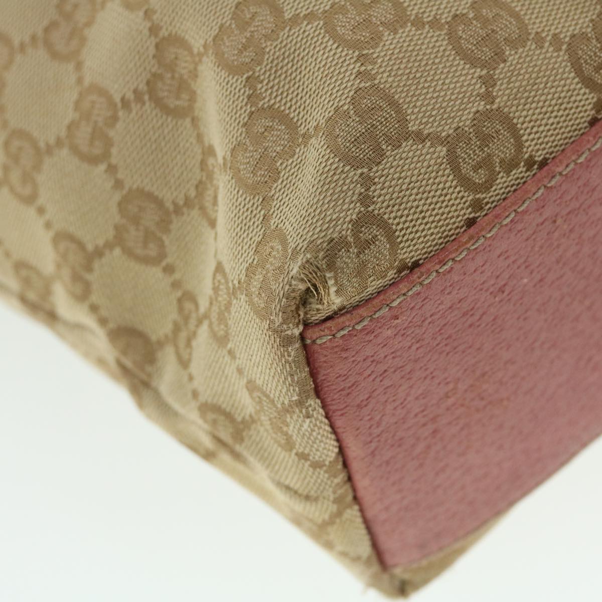 GUCCI GG Canvas Tote Bag Leather Beige Pink 153361 302982 50981