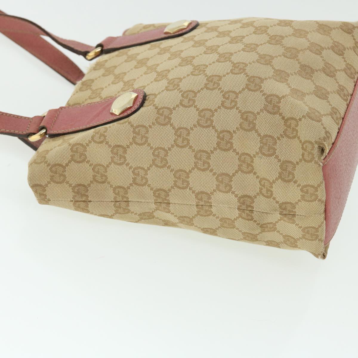 GUCCI GG Canvas Tote Bag Leather Beige Pink 153361 302982 50981