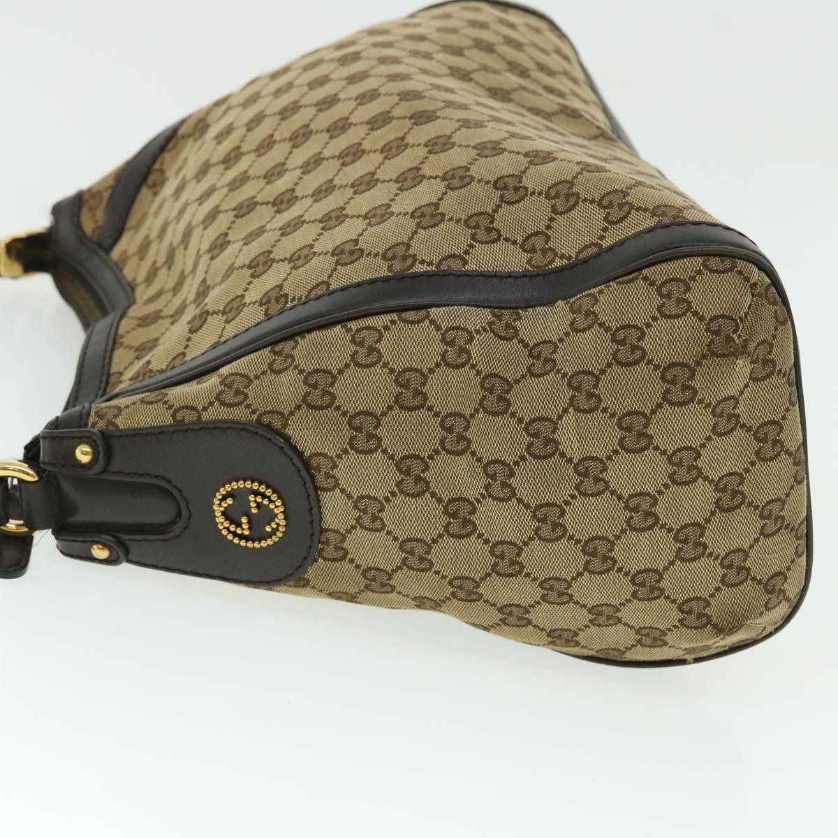 GUCCI GG Canvas Shoulder Bag Leather Beige Brown 232297 520981 50992