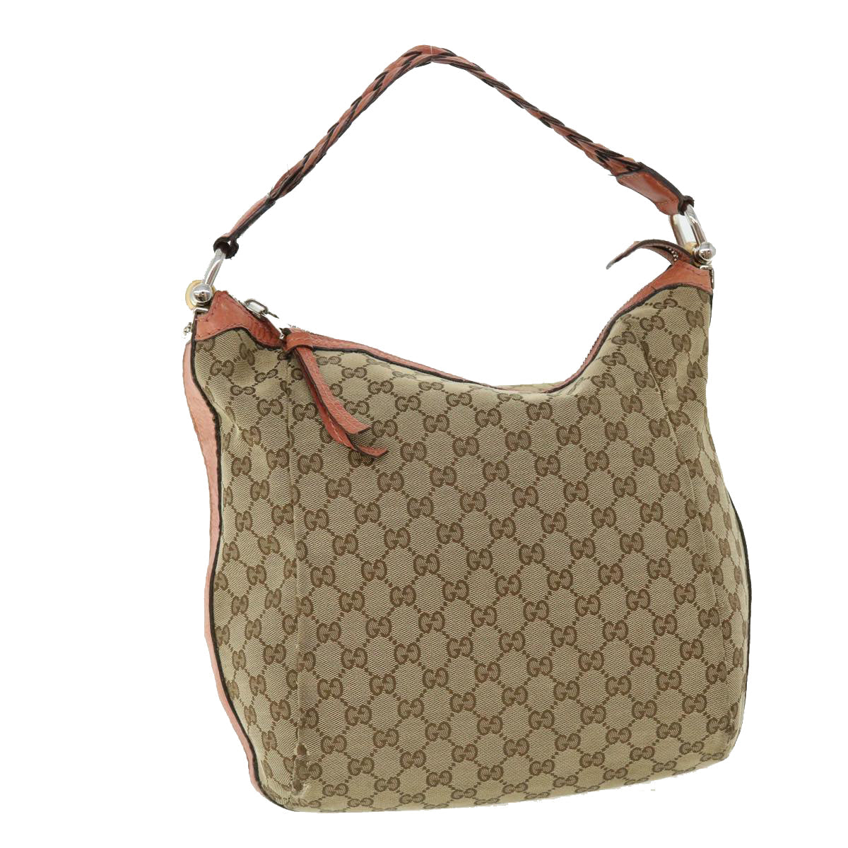 GUCCI GG Canvas Bamboo Shoulder Bag Leather Beige Pink 257090 002058 50998