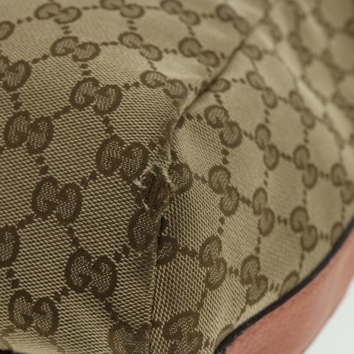 GUCCI GG Canvas Bamboo Shoulder Bag Leather Beige Pink 257090 002058 50998