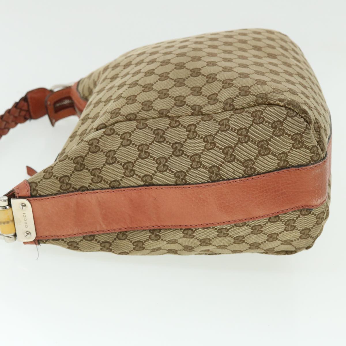 GUCCI GG Canvas Bamboo Shoulder Bag Leather Beige Pink 257090 002058 50998