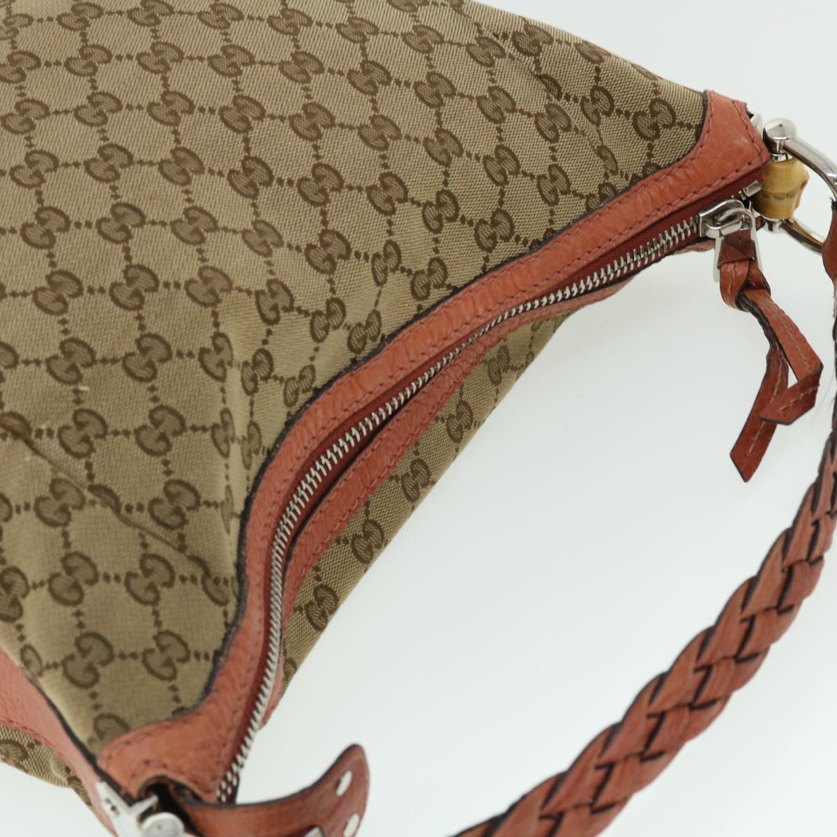 GUCCI GG Canvas Bamboo Shoulder Bag Leather Beige Pink 257090 002058 50998