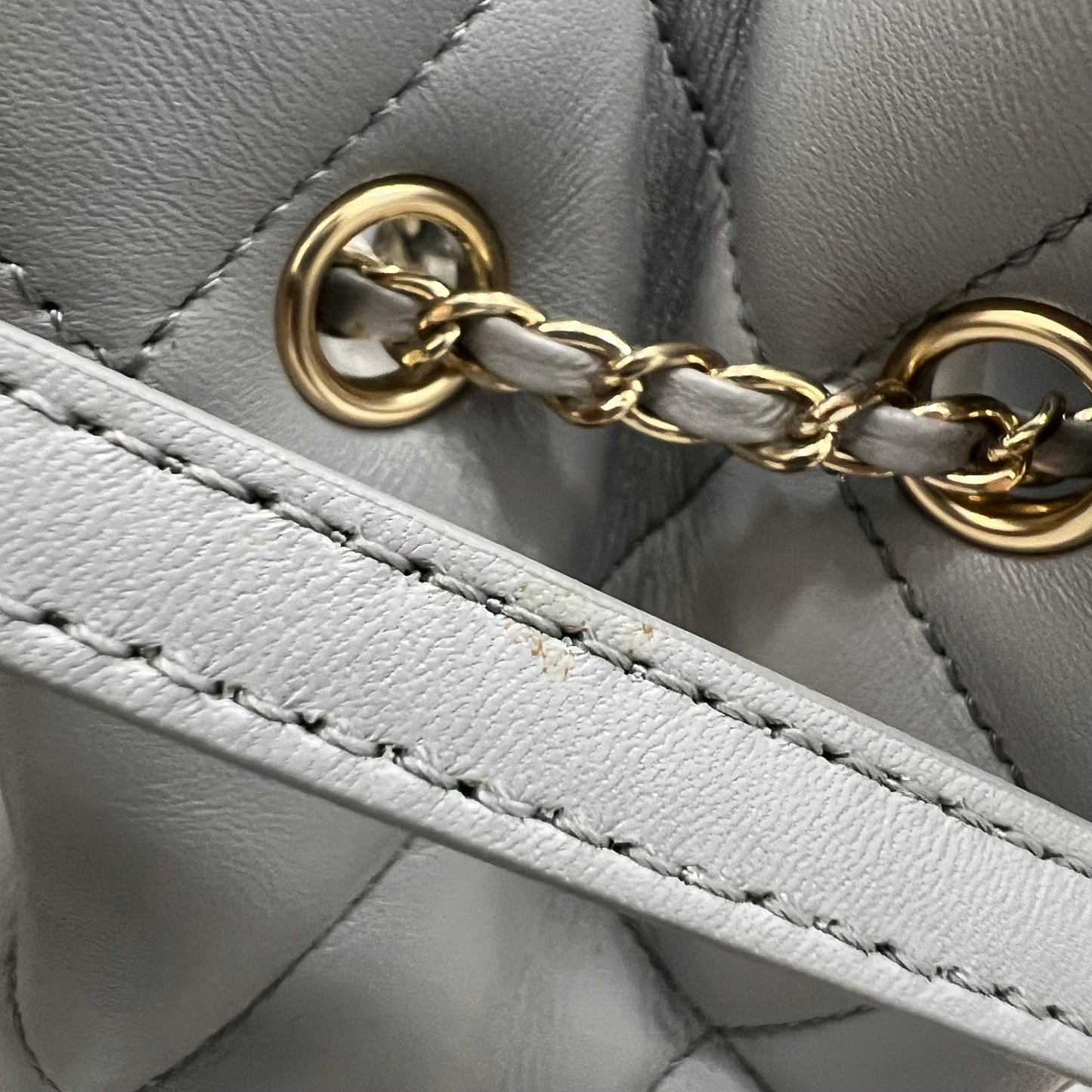 GLM-Drawstring Bucket Bag in Light Grey Lambskin and LHGW (Model: AS1698)