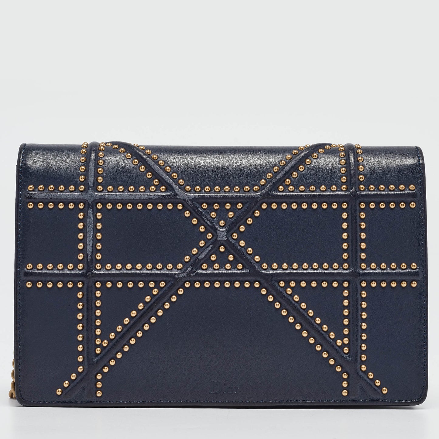 Dior Navy Blue Leather Studded Diorama Wallet On Chain