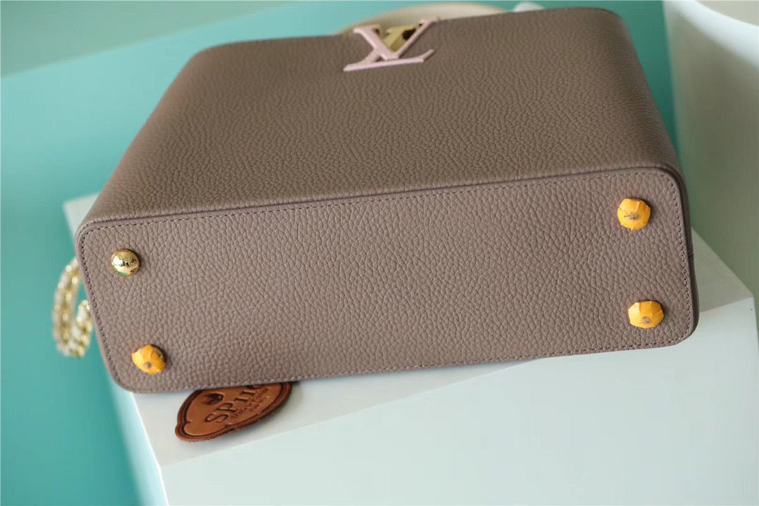 LV Capucines MM Taurillon Smokey Brown Green/ Creme/ Pink For Women, WomenÃ¢â‚¬â„¢s Bags, Shoulder And Crossbody Bags 12.4in/31.5cm LV M59516