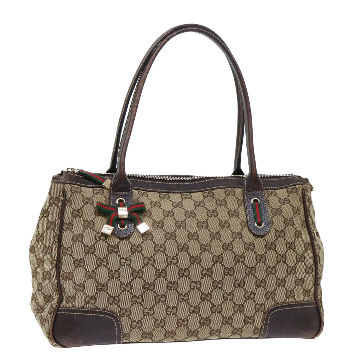 GUCCI GG Canvas Web Sherry Line Tote Bag Beige Red Green 177052 51002