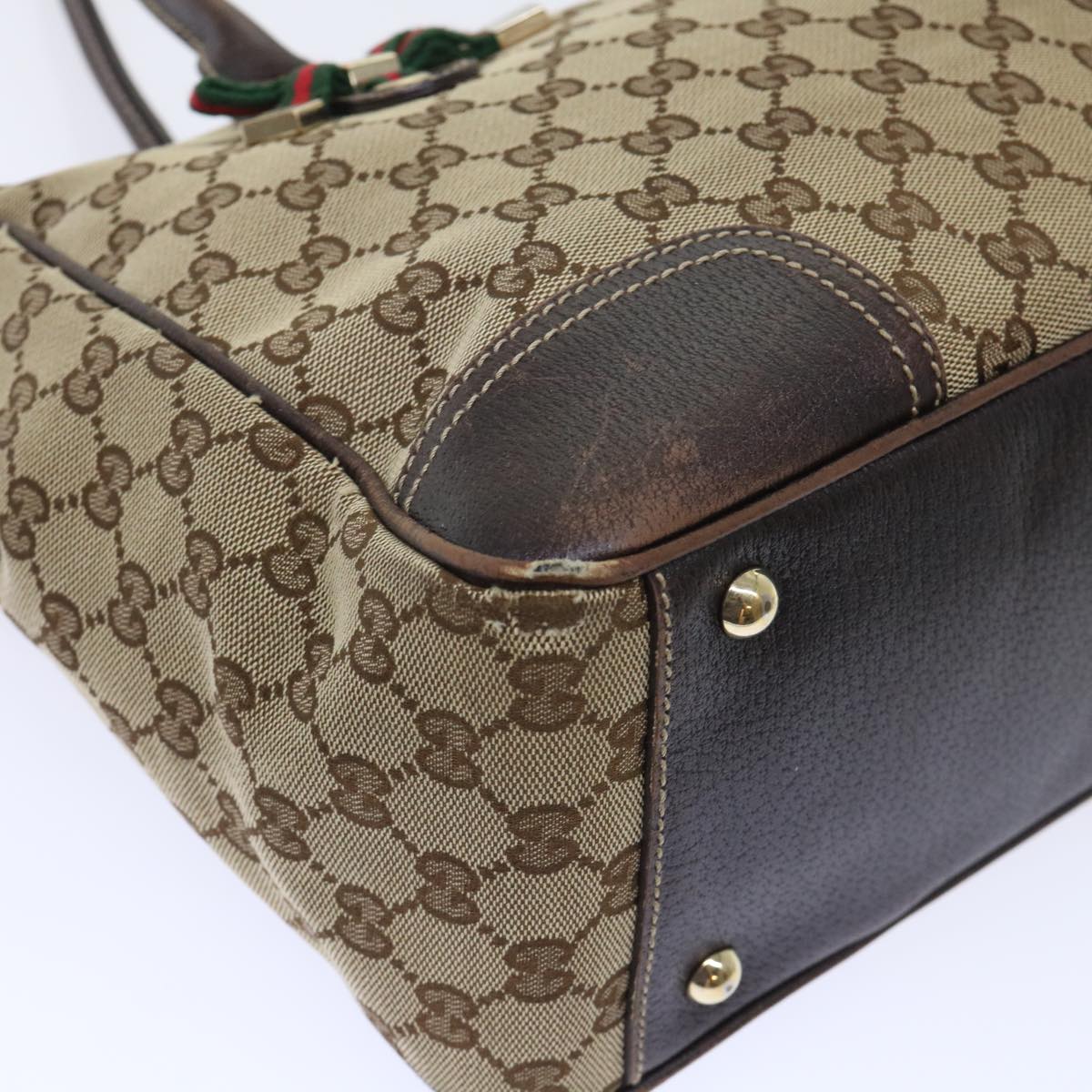 GUCCI GG Canvas Web Sherry Line Tote Bag Beige Red Green 177052 51002