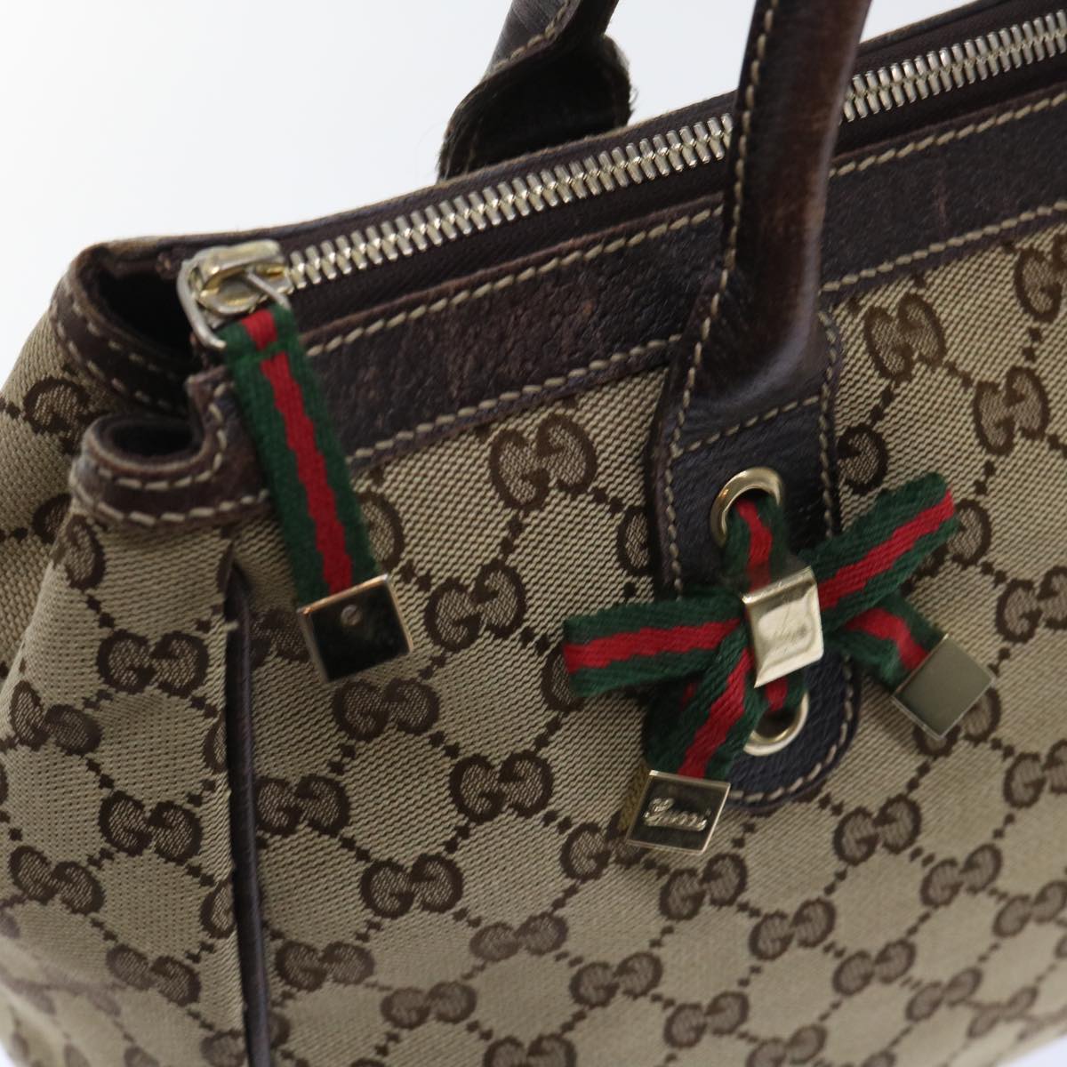 GUCCI GG Canvas Web Sherry Line Tote Bag Beige Red Green 177052 51002