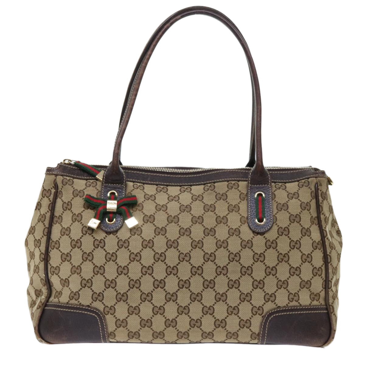 GUCCI GG Canvas Web Sherry Line Tote Bag Beige Red Green 177052 51002