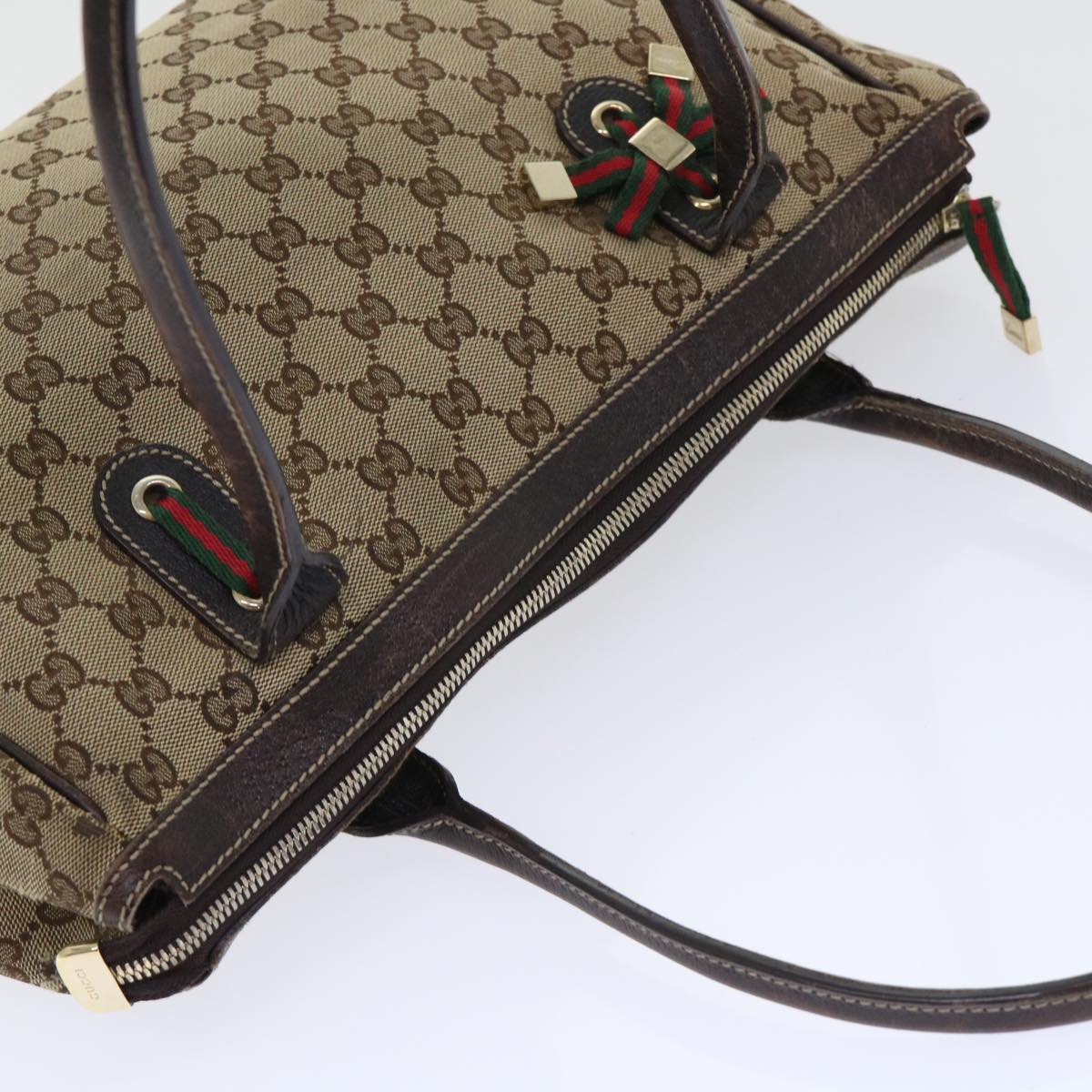 GUCCI GG Canvas Web Sherry Line Tote Bag Beige Red Green 177052 51002