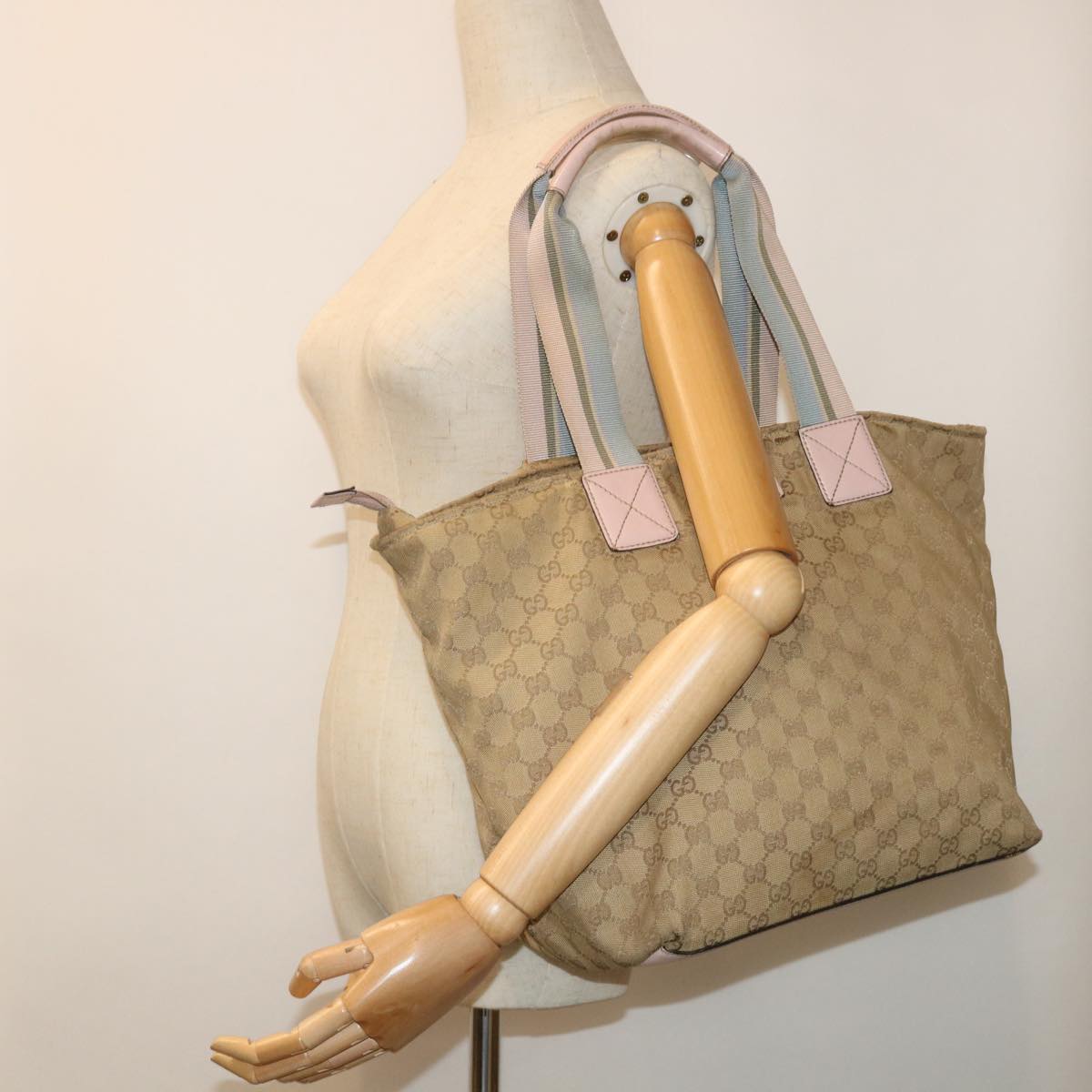 GUCCI GG Canvas Tote Bag Beige Pink 131231 51005