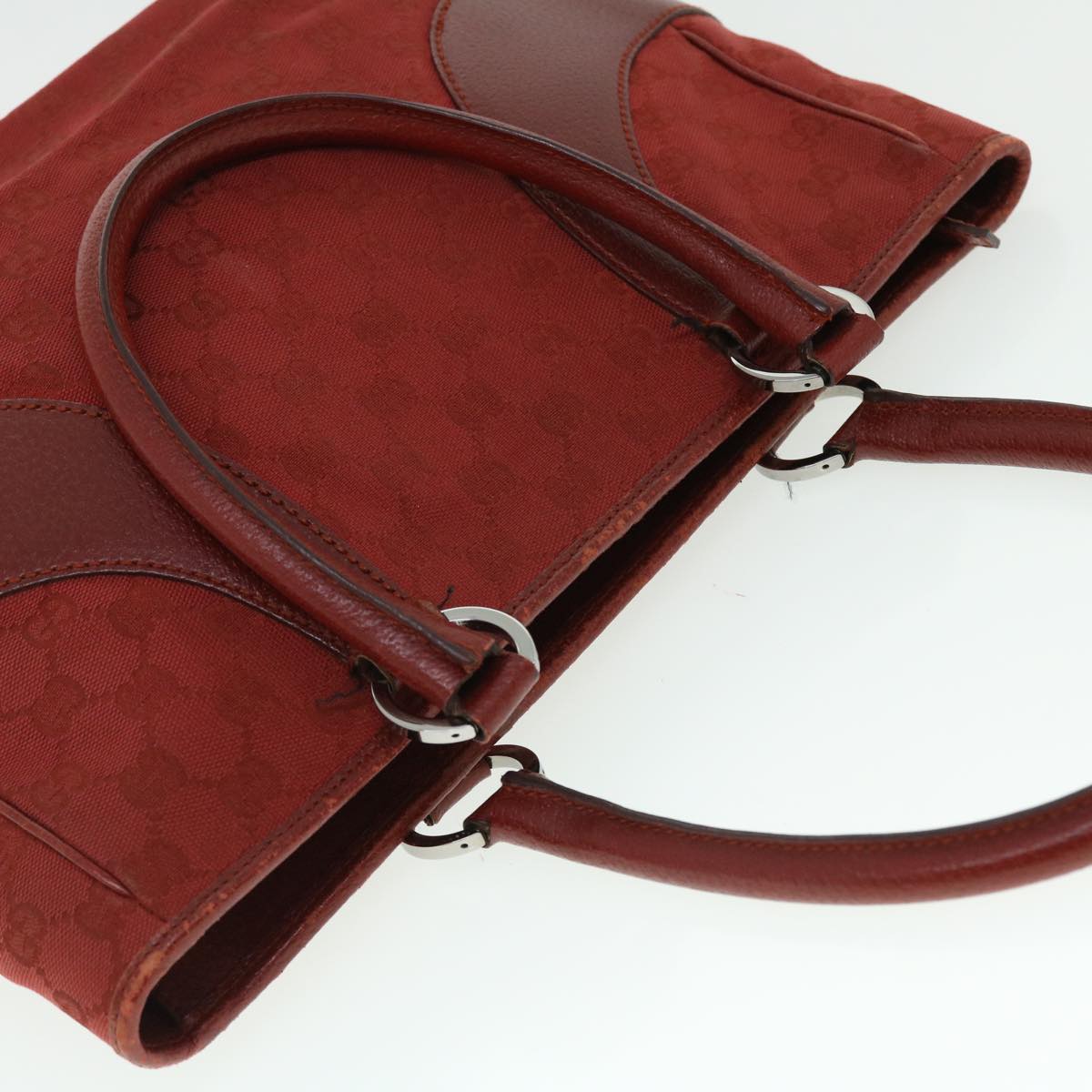 GUCCI GG Canvas Hand Bag Leather Red 113011 2684 51007