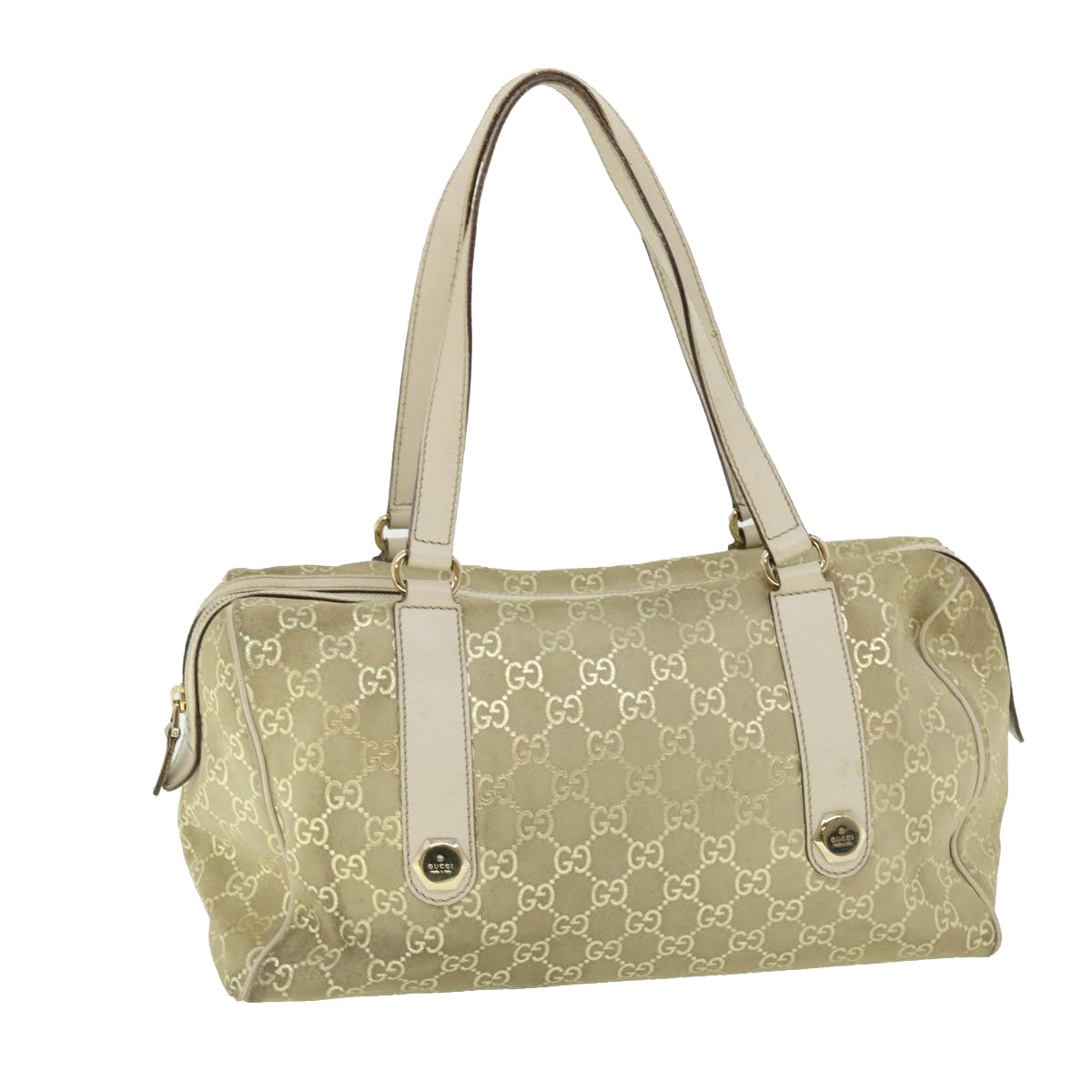 GUCCI GG Canvas Hand Bag Suede Beige Gold 154180 214397 51008