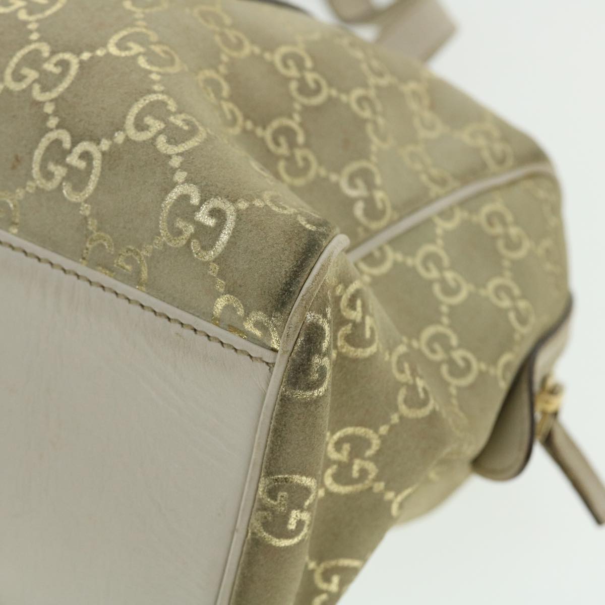 GUCCI GG Canvas Hand Bag Suede Beige Gold 154180 214397 51008