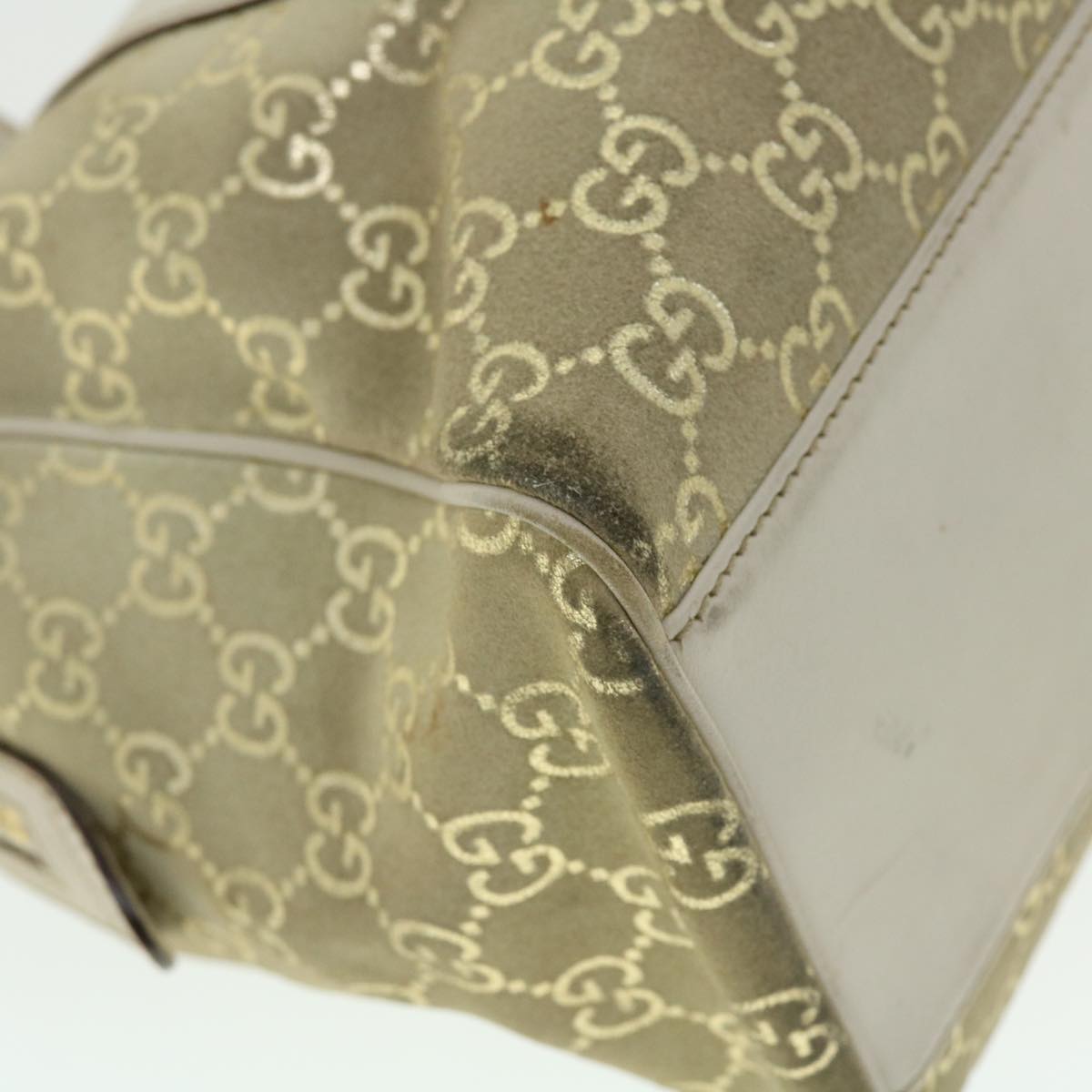 GUCCI GG Canvas Hand Bag Suede Beige Gold 154180 214397 51008