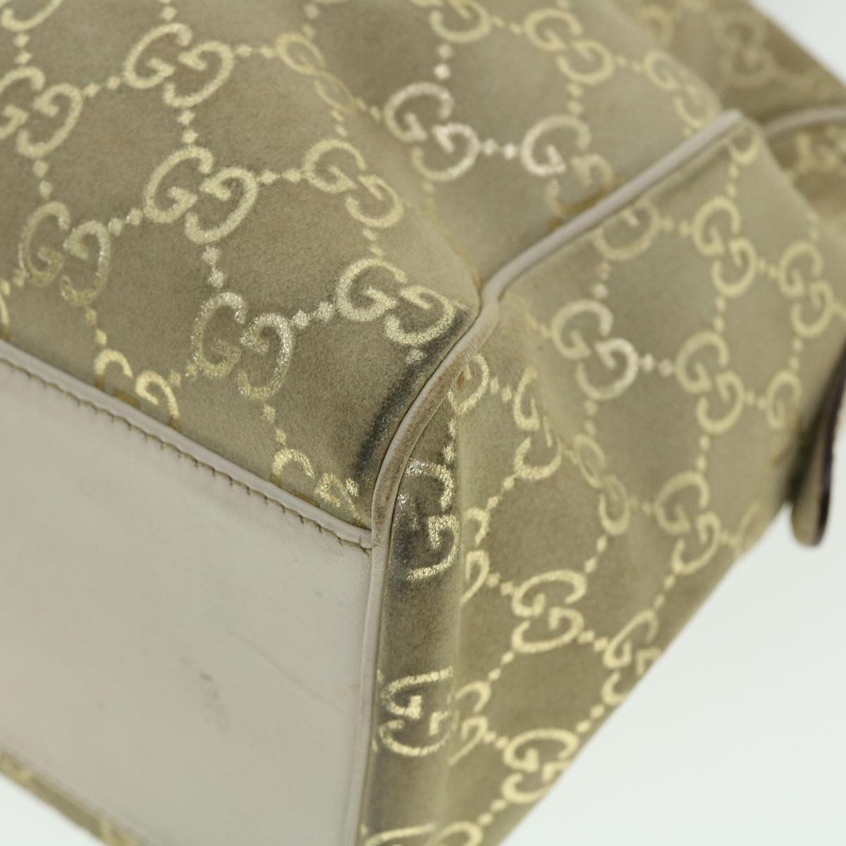 GUCCI GG Canvas Hand Bag Suede Beige Gold 154180 214397 51008
