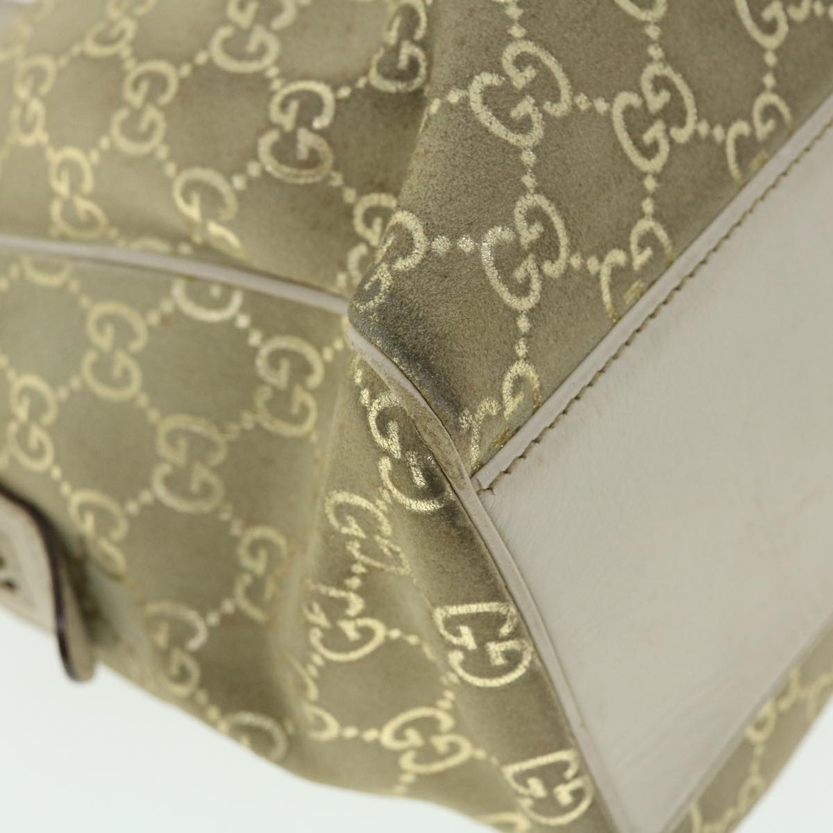 GUCCI GG Canvas Hand Bag Suede Beige Gold 154180 214397 51008