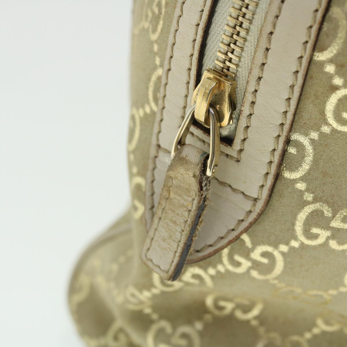 GUCCI GG Canvas Hand Bag Suede Beige Gold 154180 214397 51008