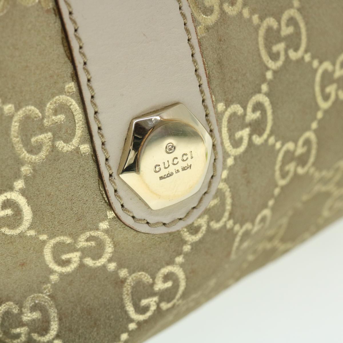 GUCCI GG Canvas Hand Bag Suede Beige Gold 154180 214397 51008