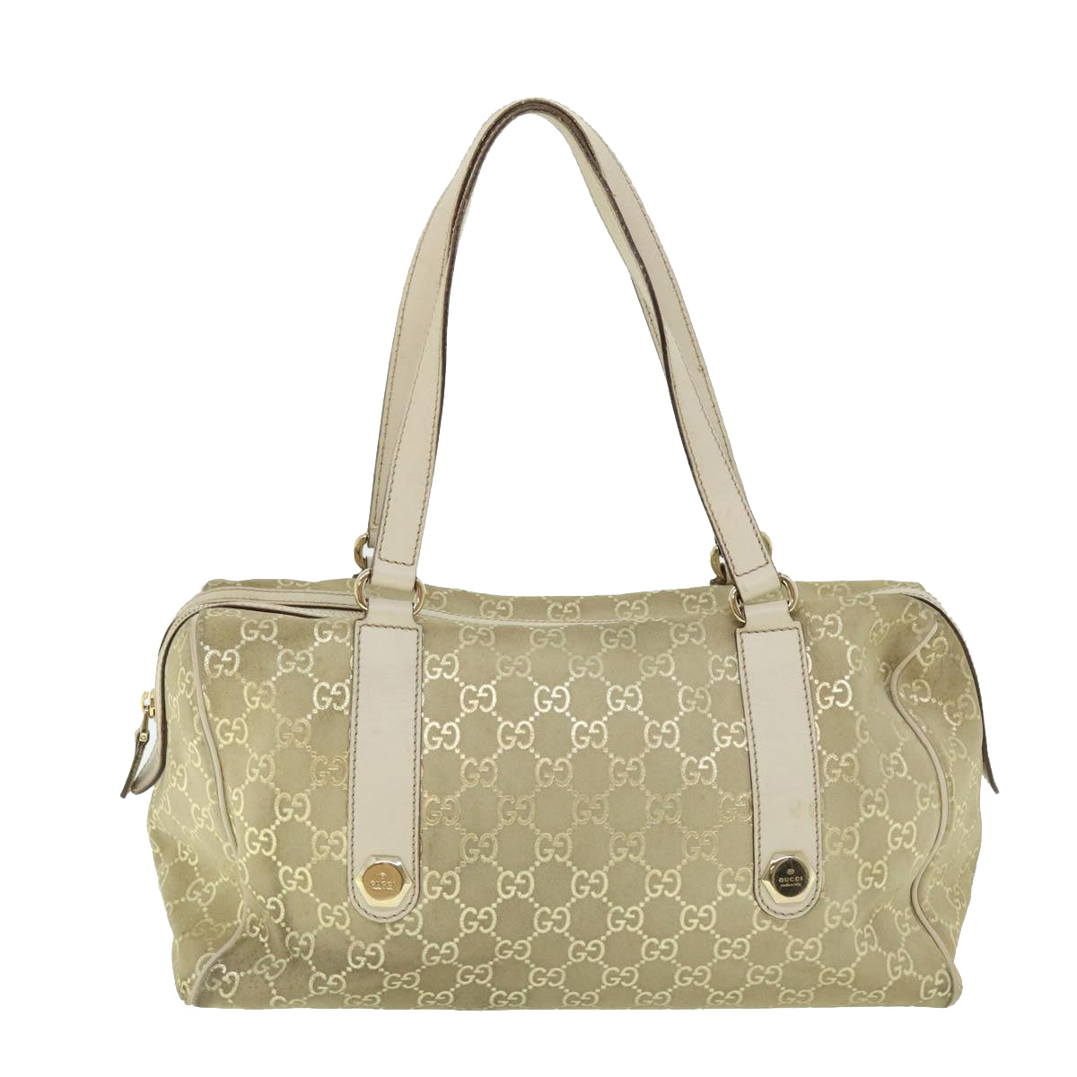 GUCCI GG Canvas Hand Bag Suede Beige Gold 154180 214397 51008