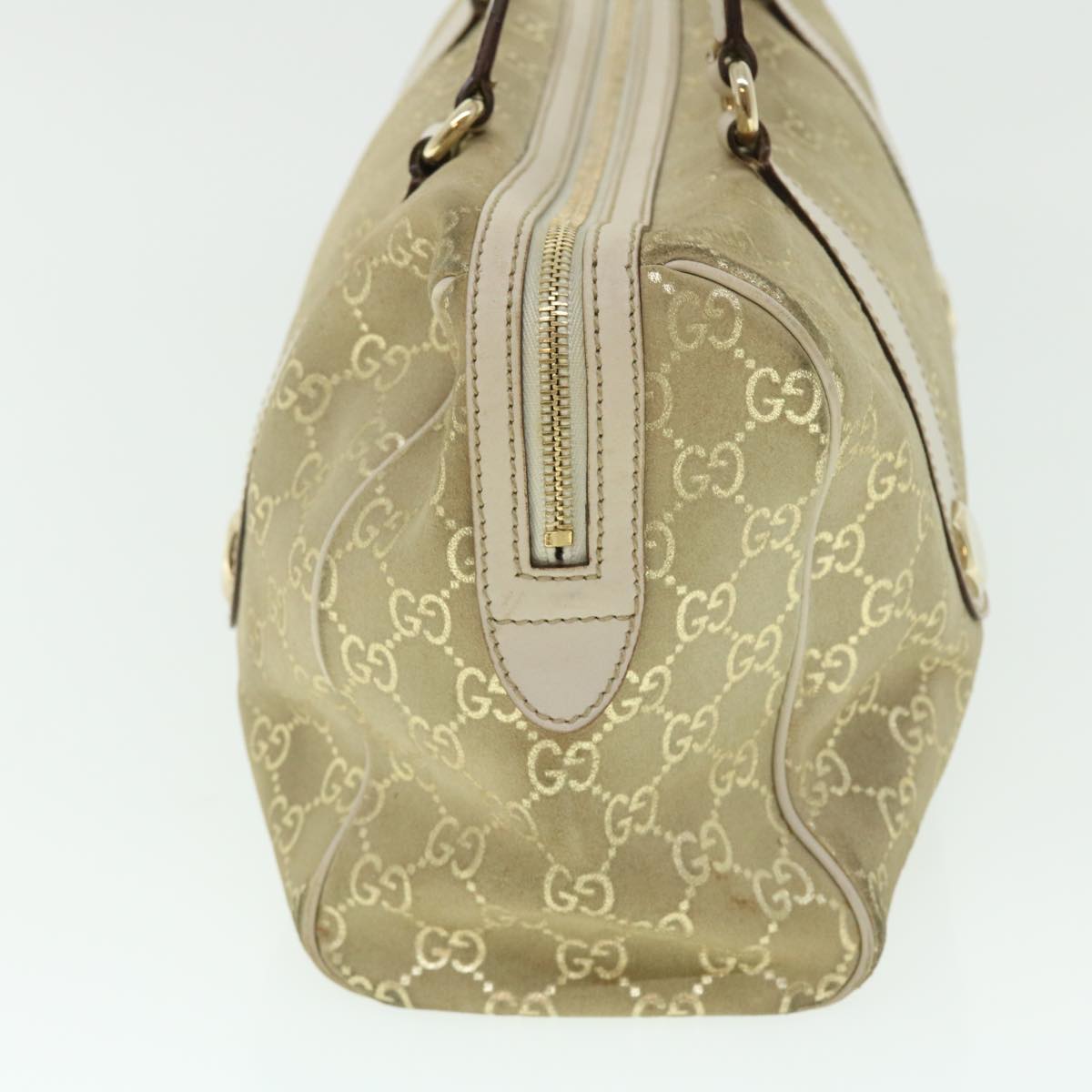 GUCCI GG Canvas Hand Bag Suede Beige Gold 154180 214397 51008