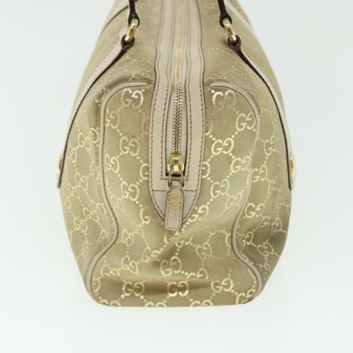 GUCCI GG Canvas Hand Bag Suede Beige Gold 154180 214397 51008