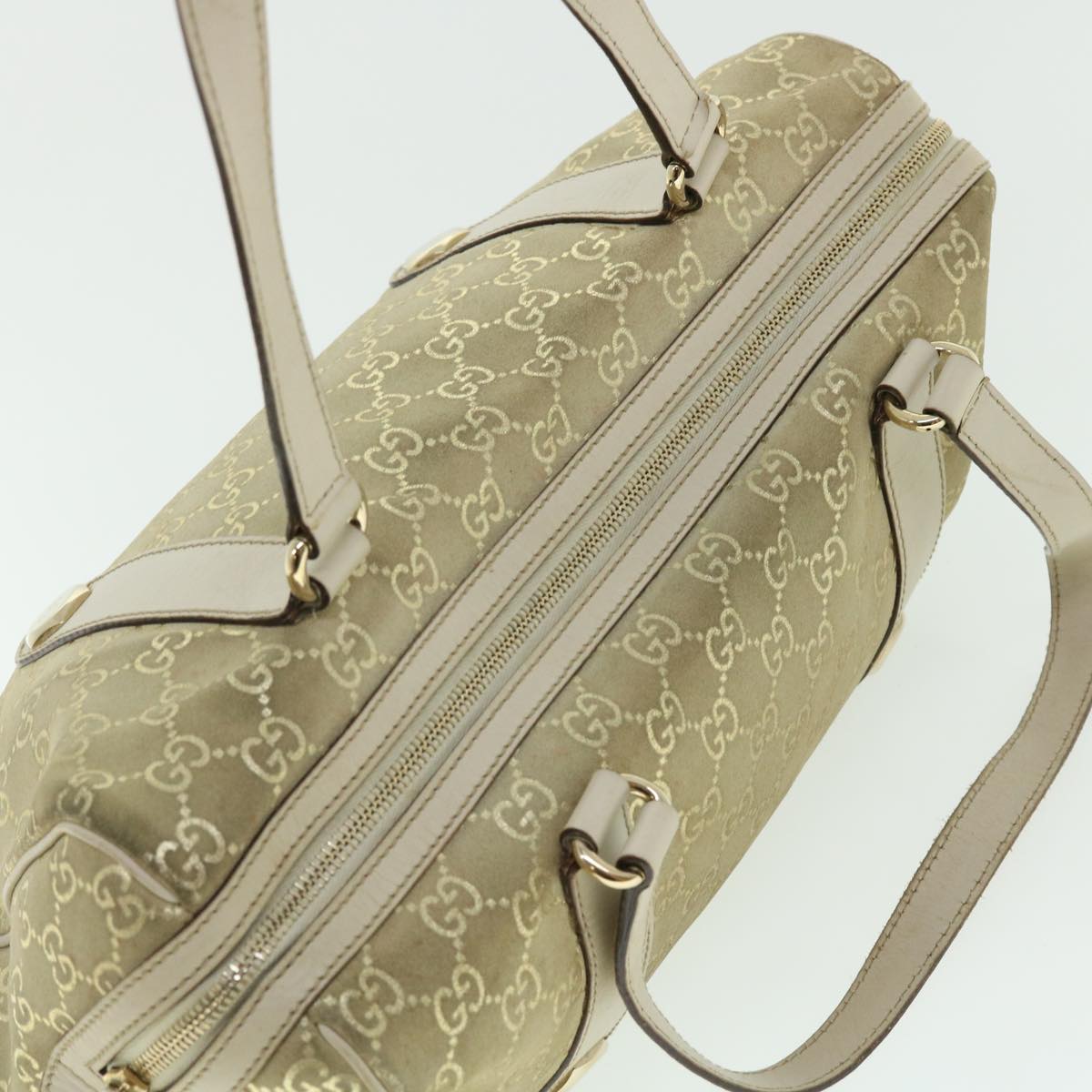 GUCCI GG Canvas Hand Bag Suede Beige Gold 154180 214397 51008