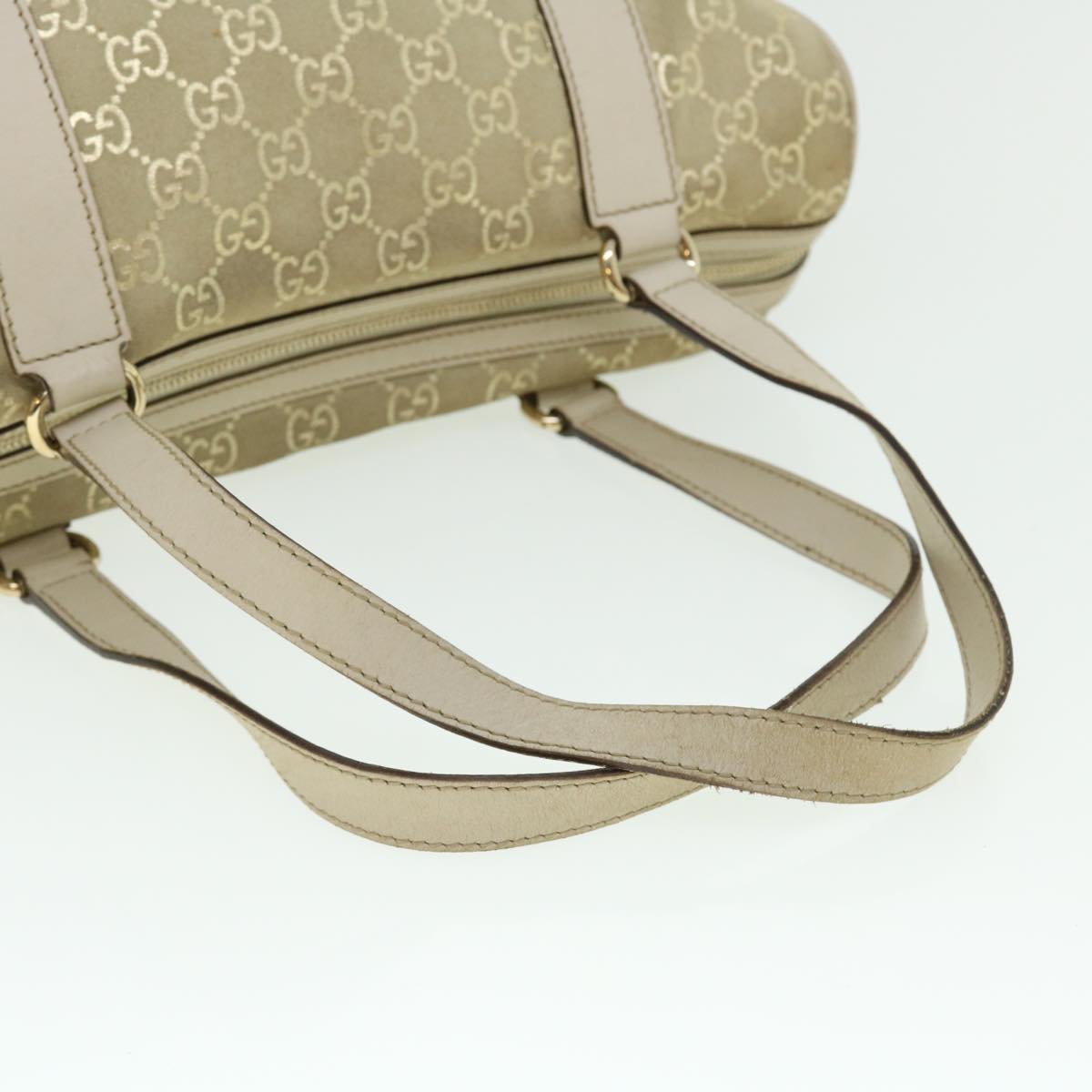 GUCCI GG Canvas Hand Bag Suede Beige Gold 154180 214397 51008