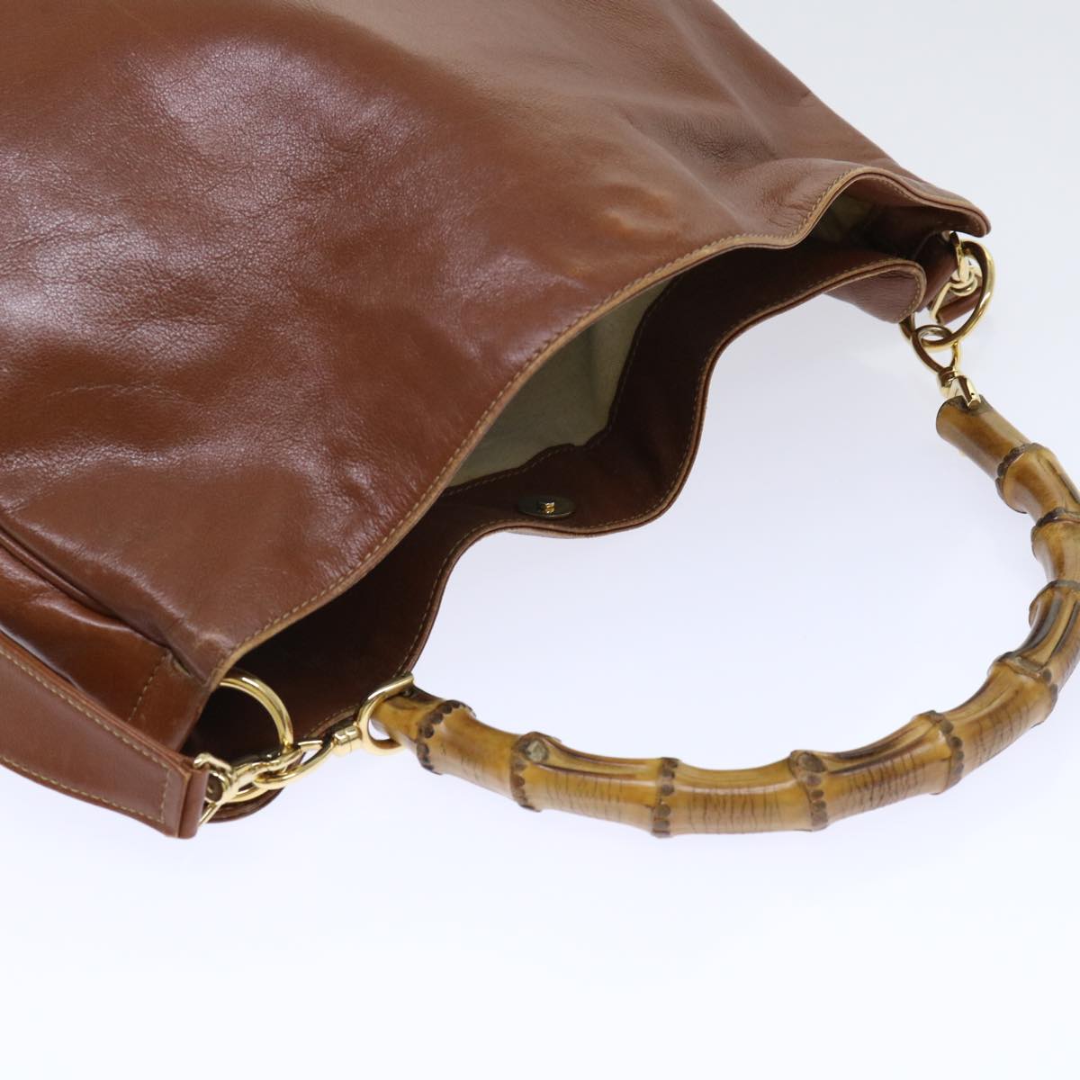 GUCCI Bamboo Shoulder Bag Leather 2way Brown 001 1998 1577 51011
