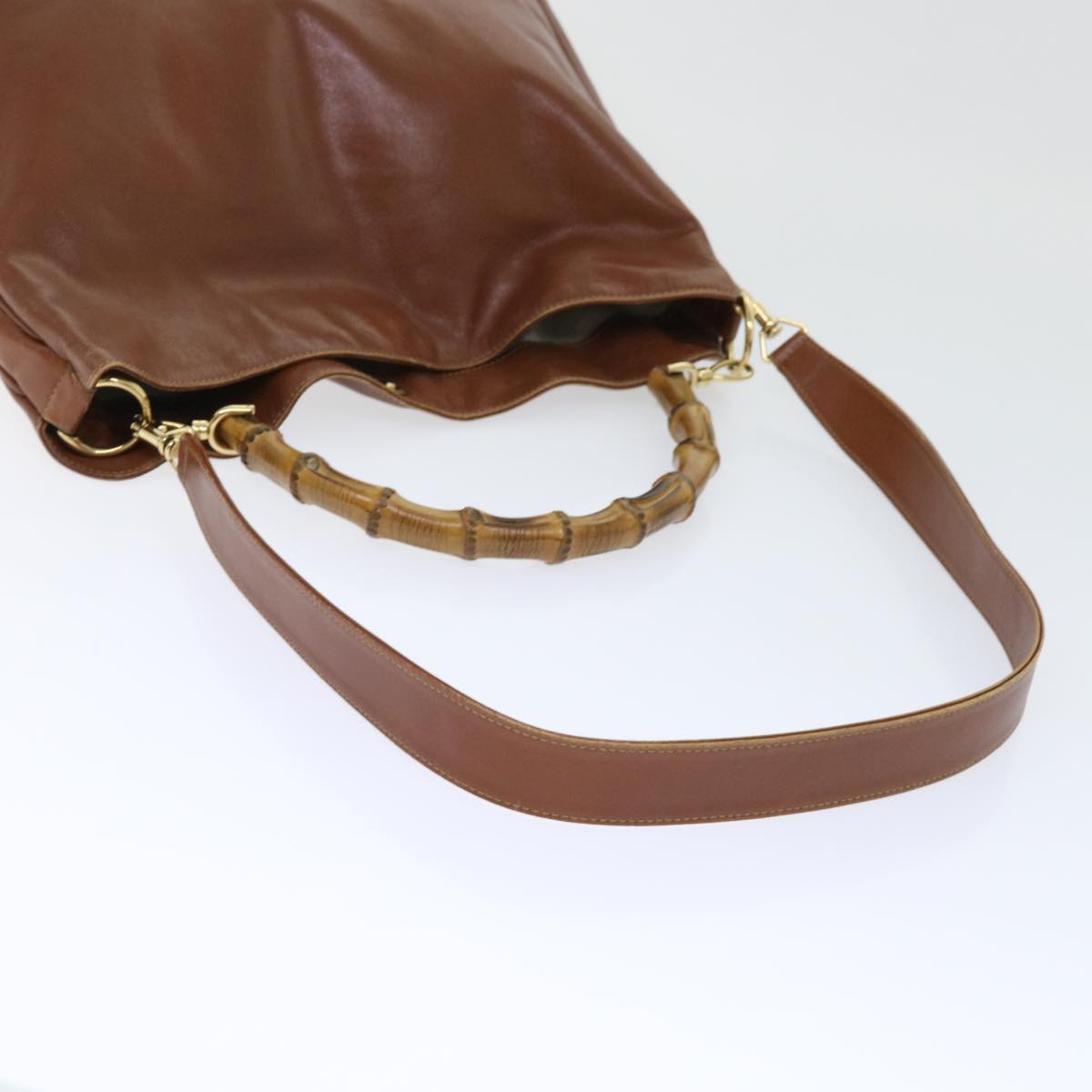 GUCCI Bamboo Shoulder Bag Leather 2way Brown 001 1998 1577 51011