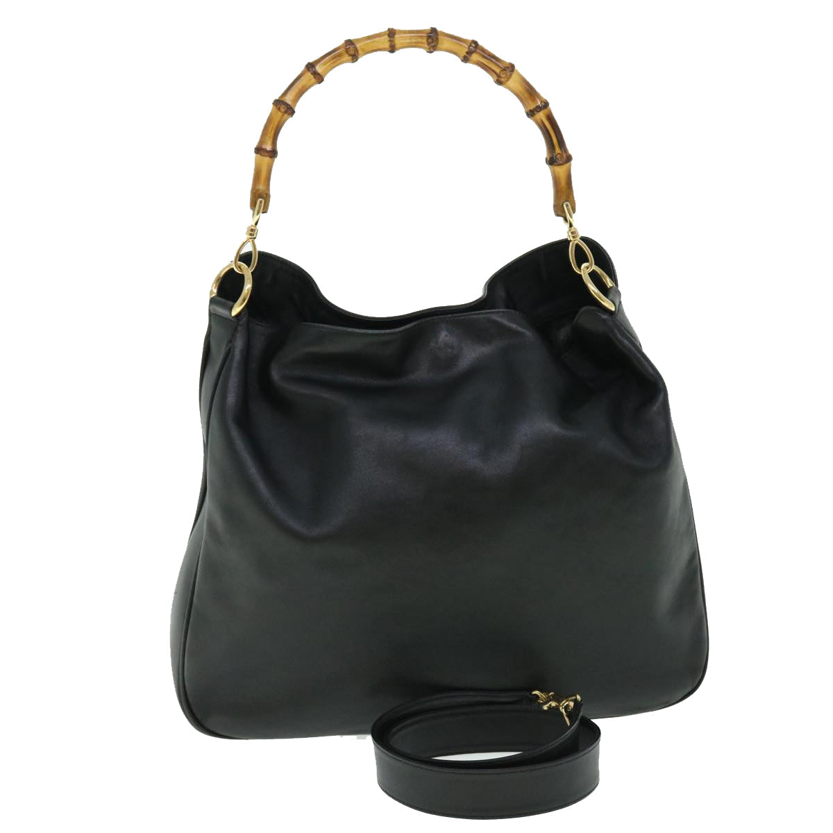 GUCCI Bamboo Shoulder Bag Leather 2way Black 001 1577 002058 51012