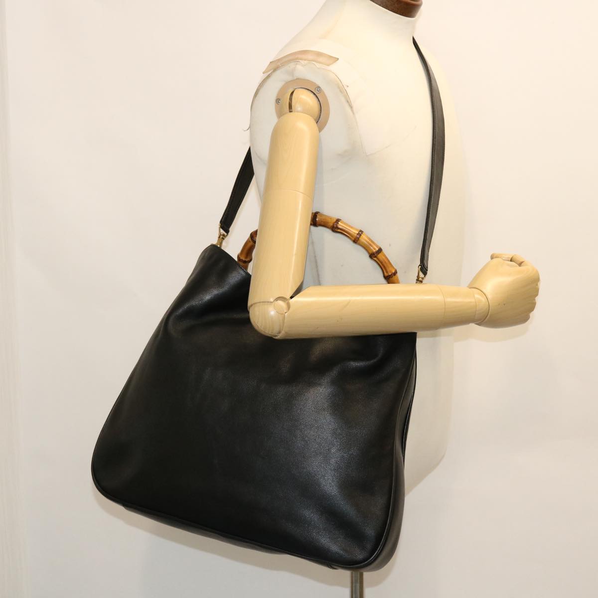 GUCCI Bamboo Shoulder Bag Leather 2way Black 001 1577 002058 51012