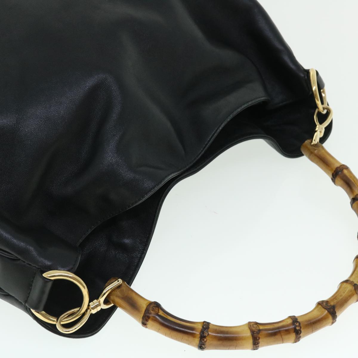 GUCCI Bamboo Shoulder Bag Leather 2way Black 001 1577 002058 51012