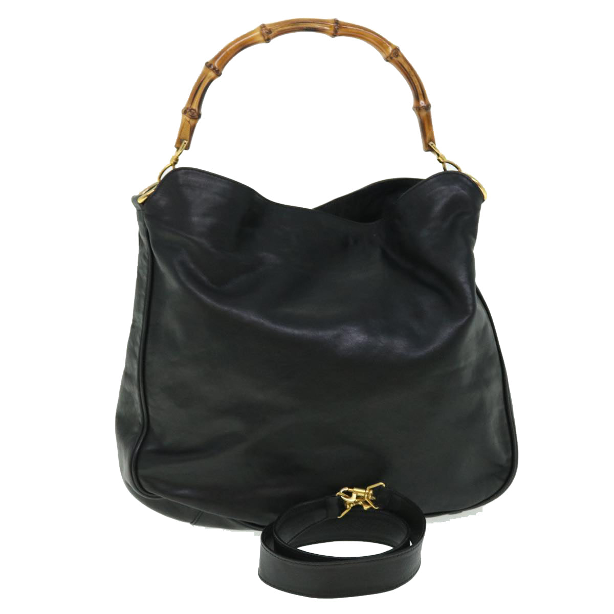 GUCCI Bamboo Shoulder Bag Leather 2way Black 001 1781 1577 51013