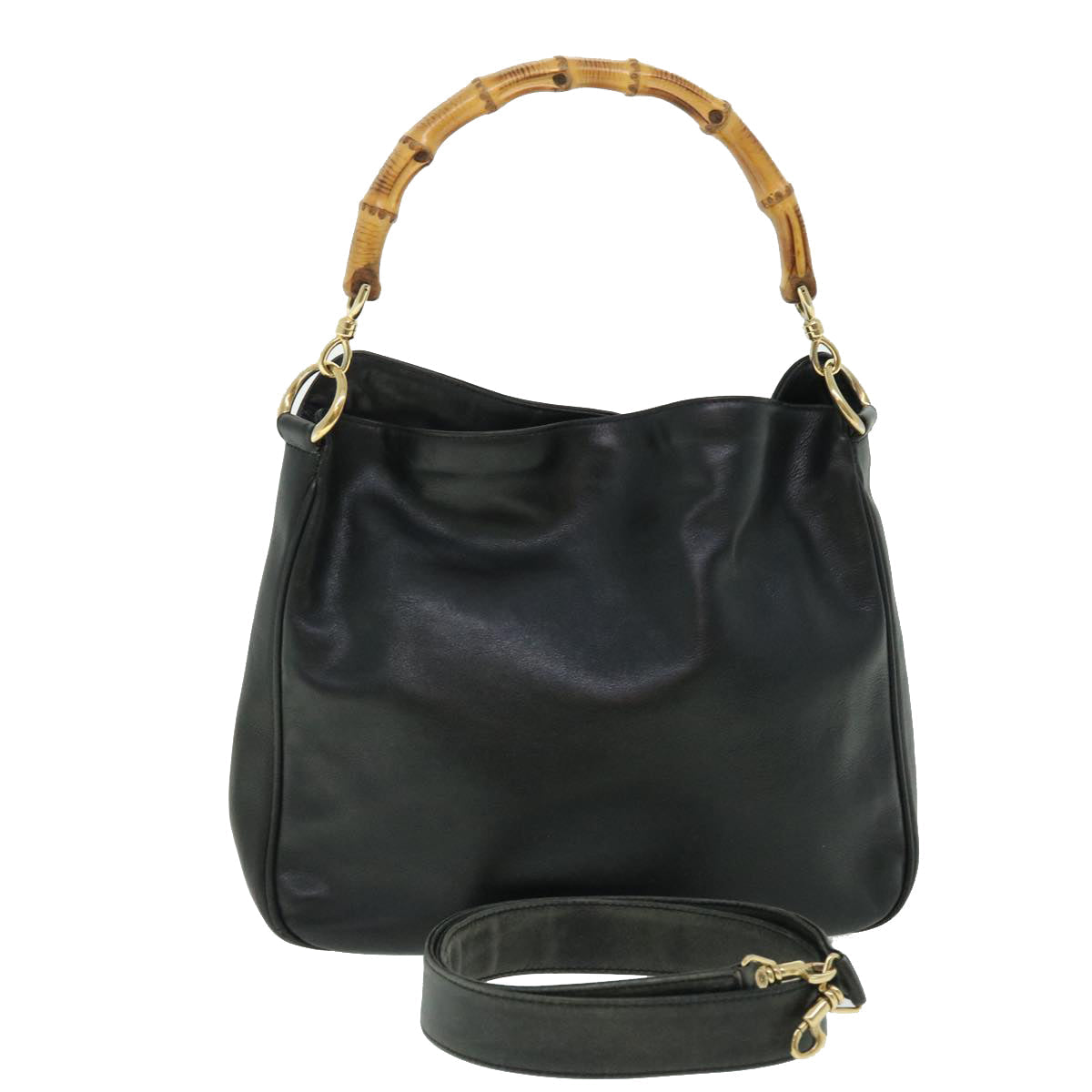 GUCCI Bamboo Shoulder Bag Leather 2way Black 001 3444 1638 51014