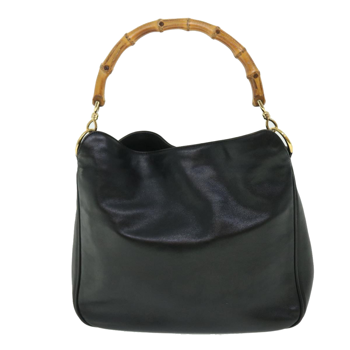 GUCCI Bamboo Shoulder Bag Leather 2way Black 001 3444 1638 51014
