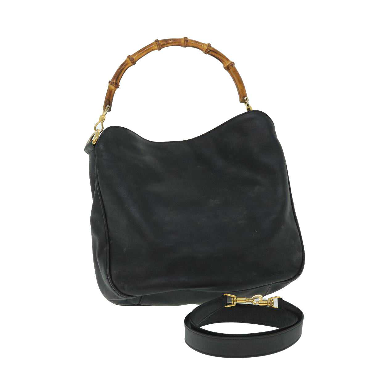 GUCCI Bamboo Shoulder Bag Leather 2way Black 001 1781 1638 51015