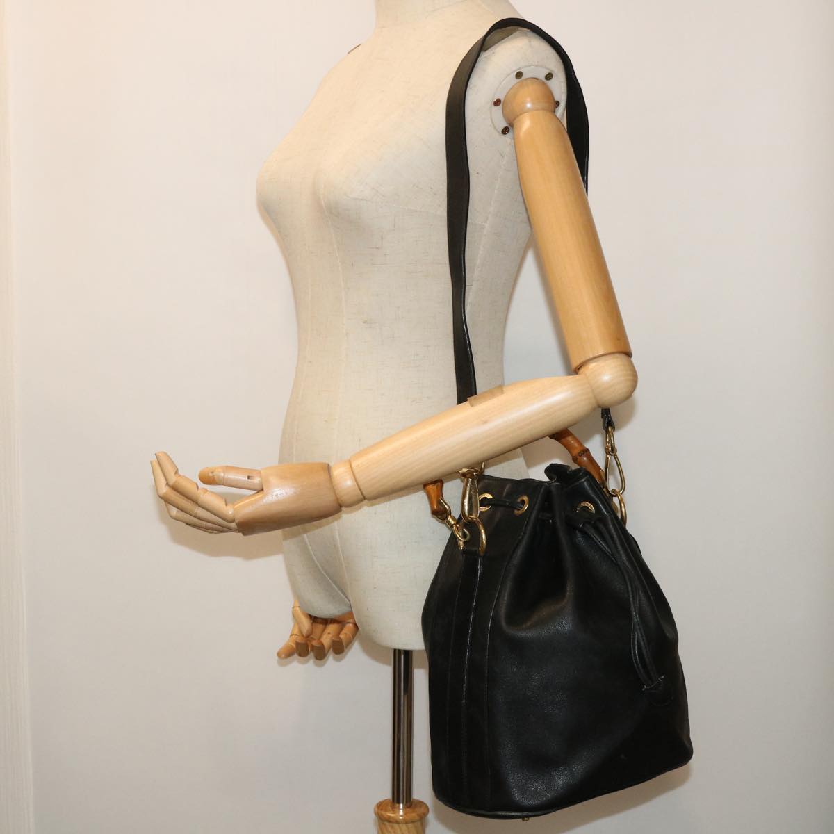 GUCCI Bamboo Shoulder Bag Leather 2way Black 001 2684 1657 51016