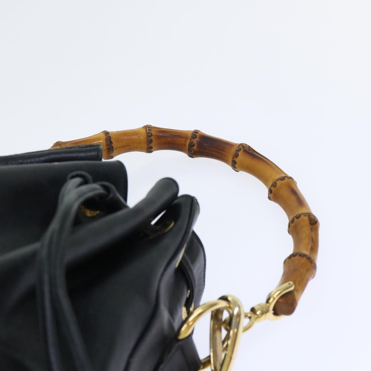 GUCCI Bamboo Shoulder Bag Leather 2way Black 001 2684 1657 51016